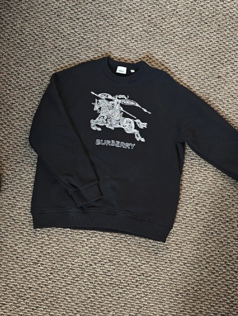 Burberry Black Crewneck Sweatshirt with White Equestrian Graphic